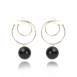 Earrings gold circles black ball - 2017 Collection - Poli Joias 
