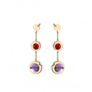 Earrings Yellow gold and amethysts and pink Tourmalines - BeJewels