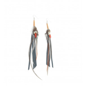Earrings feather green leather - Ruby Feathers France