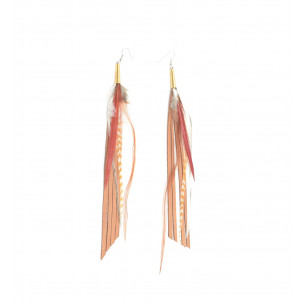 Brown leather earrings in feather - Ruby Feathers France