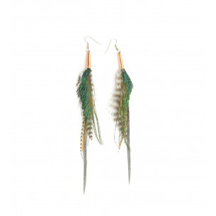 Earrings green feather - Ruby Feathers France