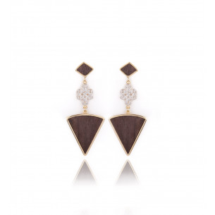 Pendant earrings with diamond shaped & wood triangle - Poli Joias