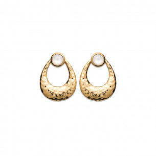 Gold plated hammered and moonstone earrings "Aria" - Bijoux Privés Discovery