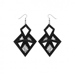 Leather earrings and stitched in black leather - Sev Sevad 