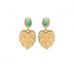 Gold or silver plated earrings "Flora" and aventurine stone - Bijoux Privés Discovery