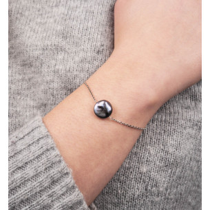 Silver chain bracelet in black pearl - Tikopia