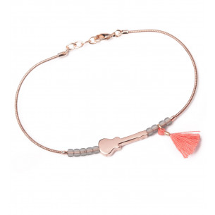 Women's pink guitar string bracelet / Guitar symbol / Pearls and pompom 