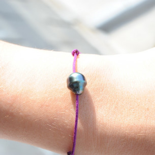 Women's purple cord bracelet and tahiti pearl - Tikopia