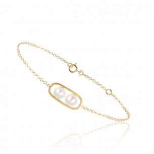 Gold chain bracelet and 2 white pearls - Be Jewels!