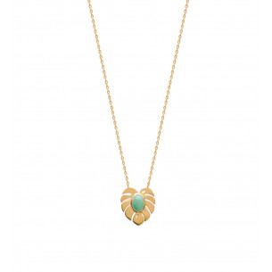 Yellow gold plated necklace and aventurine stone "Flora" - Bijoux Privés Discovery