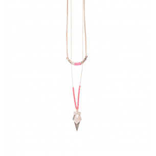 Double chain long necklace in coral colors - Amarkande