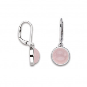 Boucles d'oreilles pendantes Motif Quartz rose serti clos, Argent 925 rhodié - Marylin & Joe
