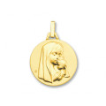 ONEKISS - Médaille Vierge à l'enfant 18mm, Or Jaune 18k 2,7g