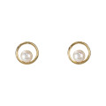 Boucles d'oreilles Perle de cristal blanche dans cercle - laiton doré