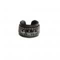 Black leather ring with chain and studded beads - Sev Sevad jewels