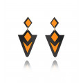 Fancy triangle shape earrings - orange and black  - Poli Joias