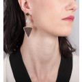 Pendant earrings with diamond shaped & wood triangle - Poli Joias