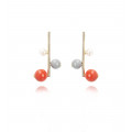 Gold plated earrings white, grey and orange balls - Poli Joias