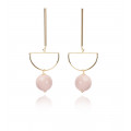 Half-moon pendant earrings pink balls- Poli Joias