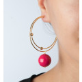 Earrings creoles and gold circles & fushia balls- Poli Joias
