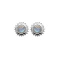 Earrings round gold plated or silver with labradorite stone "Lisa" - Bijoux Privés Discovery
