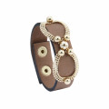 Cuff bracelet beige leather with gold studded beads - Sev Sevad