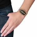 Leather bracelet with gold chains and studded beads - Sev Sevad