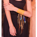 Cuff bracelet in yellow leather - Ruby Feathers