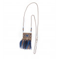 Pearl long necklace chain and blue feather - Amarkande