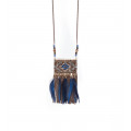 Pearl long necklace chain and blue feather - Amarkande