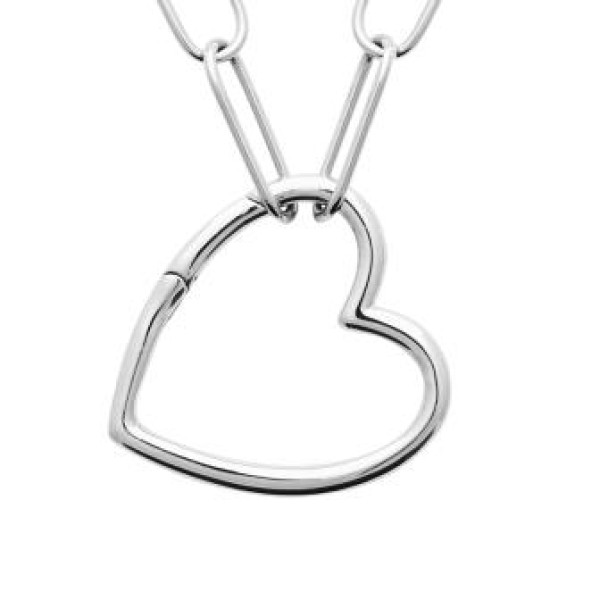 Collier coeur chaine trombone argent