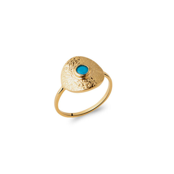 Bague  pour femme KENZA en plaqué or jaune martelé ornée d'une pierre bleue- Bijoux Privés Discovery