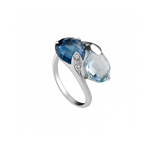 Bague topazes bleues poires et diamants or 18 carats - Be Jewels!
