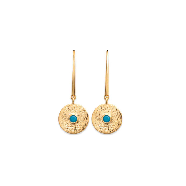 Boucles d'oreilles KENZA bohèmes plaqué or ou argent ornées d'une pierre bleue - Bijoux Privés Discovery