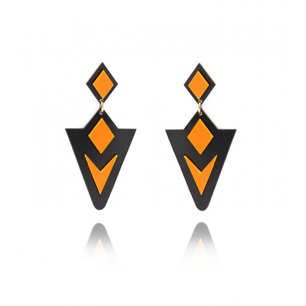 Boucles d'oreilles triangles oranges et noires - Poli Joias