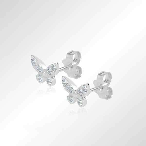Puces d'oreilles "Papillon" en or blanc 18K et 12 diamants - Aï Shiteru