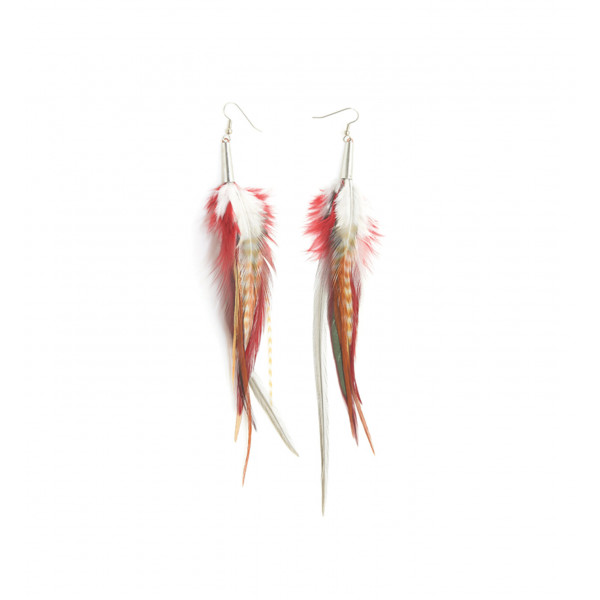 Boucles d'oreilles pendantes plumes oranges - Ruby Feathers
