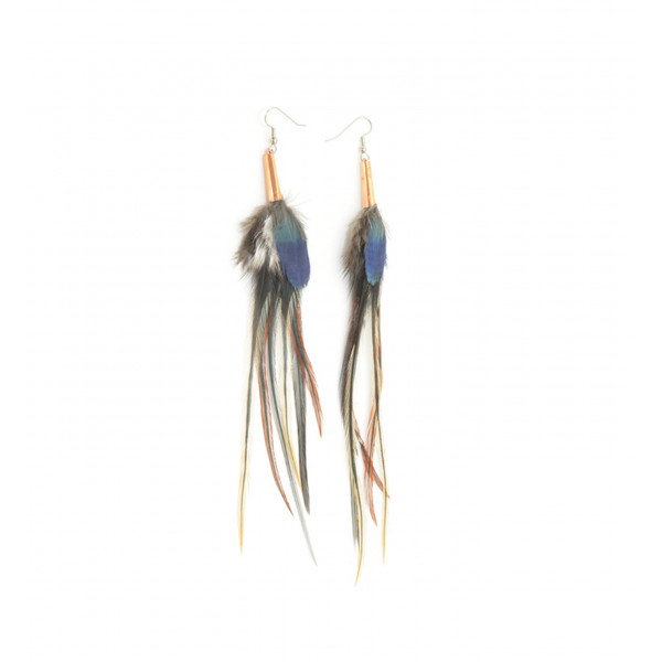 Boucles d'oreilles pendantes plumes grises - Ruby Feathers