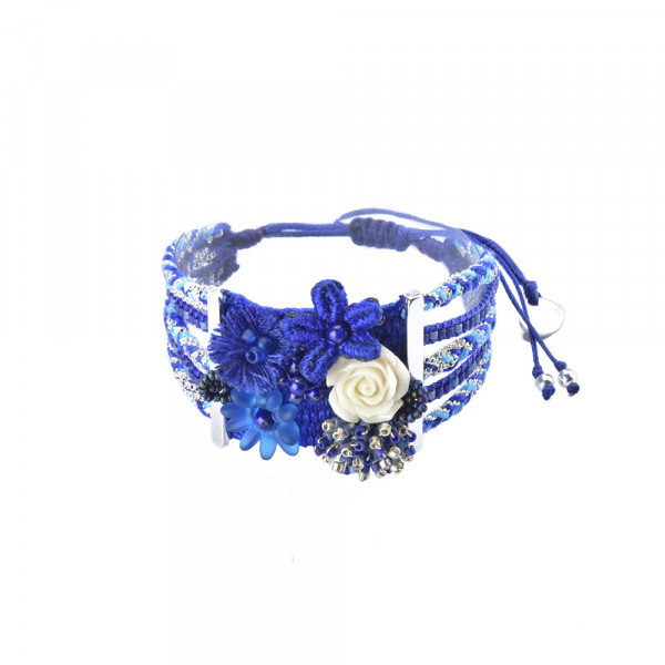 Bracelet manchette colombien flower bleu - Collection Mishky Eté 2018