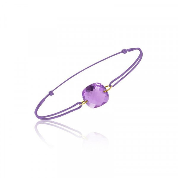 Bracelet cordon violet avec améthyste coussin - BeJewels