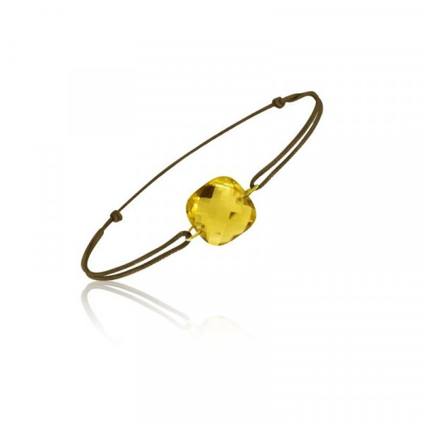 Bracelet cordon marron avec une pierre citrine coussin - Be Jewels!