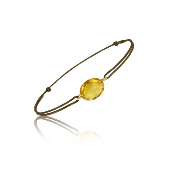 Bracelet cordon marron avec une pierre citrine ovale - Be Jewels!
