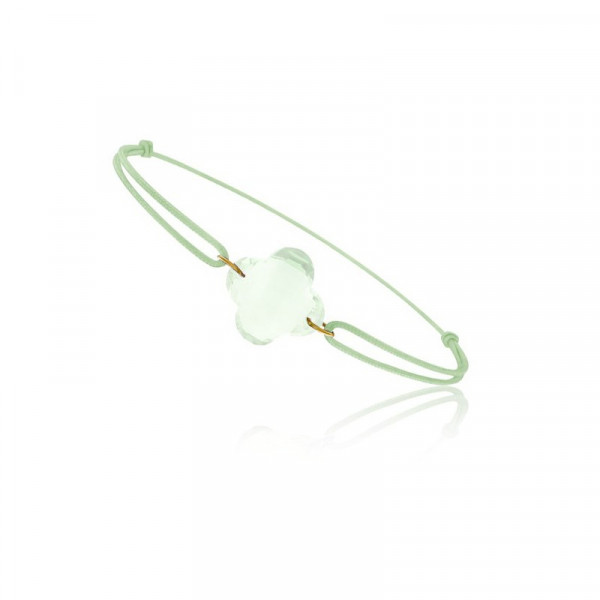 Bracelet cordon vert avec quartz vert fleur - Be Jewels!