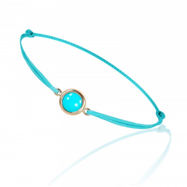 Bracelet cordon bleu avec une turquoise ronde - Be Jewels!