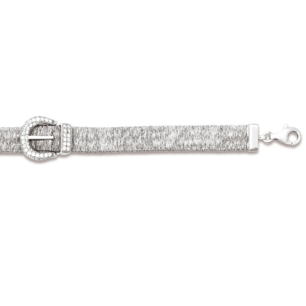 Bracelet Motif Ceinture tissée, boucle Oxydes de Zirconium, Argent 925 rhodié - Marylin & Joe