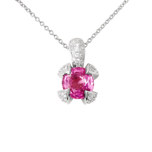 Pendentif Saphir Rose 0,88ct et Pavage Diamants 0,18ct - Or Blanc 18K