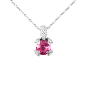 GAREL - Pendentif Trèfle Saphir Rose 0,70ct et Pavage Diamants 0,15ct - Or Blanc 18K