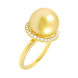 PEREGRINA - Bague Perle Gold 12/13mm et Pavage Diamants 0,35 ct - Or Jaune 18k