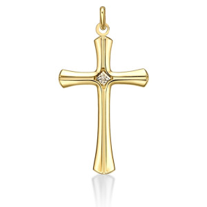 ONEKISS - Pendentif Croix  diamantée 32 mm, Or Jaune 18k