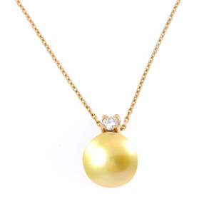 PEREGRINA - Collier Perle Gold 12/13mm AAA  - Or Jaune 18k - Diamant 0,10 ct